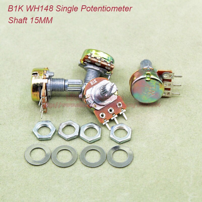(10 개/몫) b1k 1 k 옴 1 kohm wh148 선형 단일 회전식 전위차계 냄비 샤프트 너트와 심이있는 15mm B1K-15MM